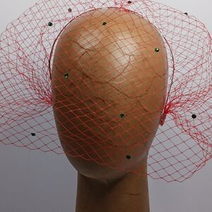 Elegant Red Veil with Green Accents